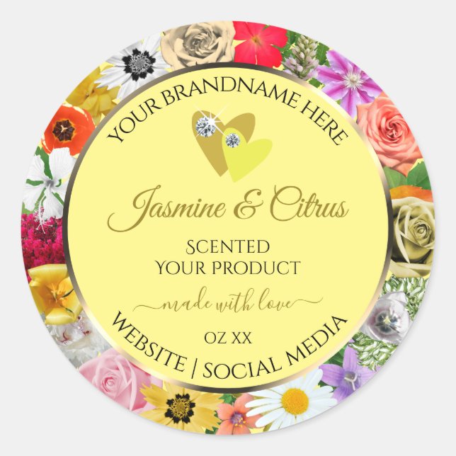 Farbige Blume Creme Product Labels with Hearts Runder Aufkleber (Vorderseite)