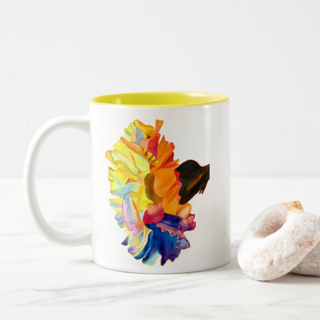 Farbige Blume der Nassfarbe Zweifarbige Tasse (Mit Donut)