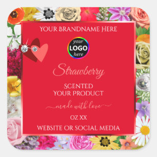 Farbige Blume Frame Red Product Labels Add Logo Quadratischer Aufkleber