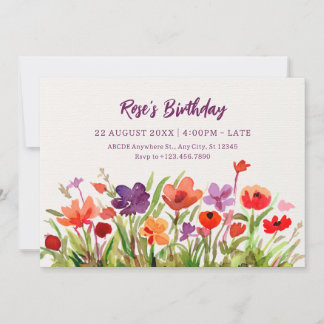 Farbige Blume GartenAquarell Geburtstag Einladung