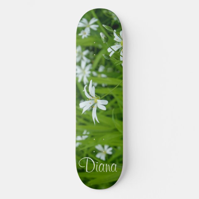 Farbige Blume grün Skateboard (Vorderseite)