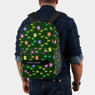 Farbige Blume, grüner Hintergrund, schwarz Bedruckter Rucksack