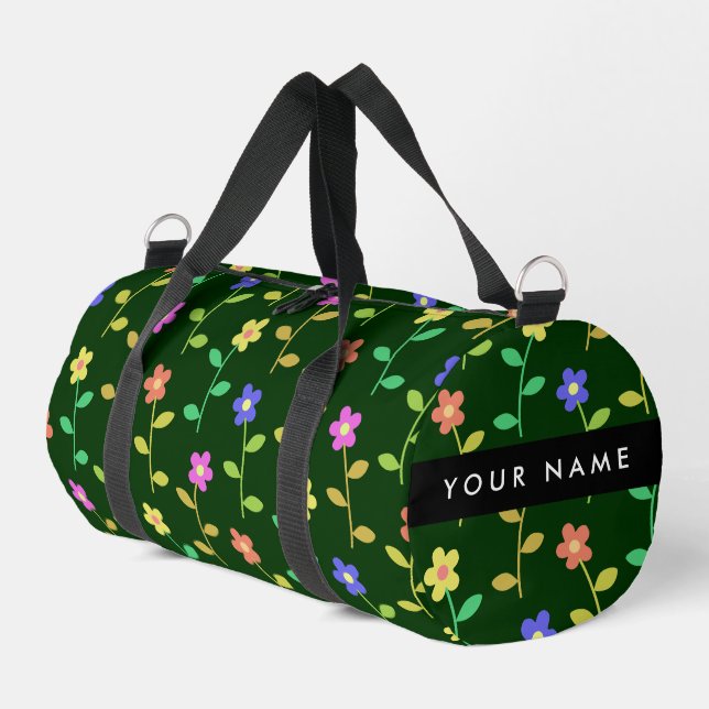 Farbige Blume, grüner Hintergrund, schwarz Duffle Bag (Linke Seite)