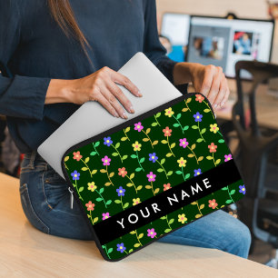 Farbige Blume, grüner Hintergrund, schwarz Laptopschutzhülle