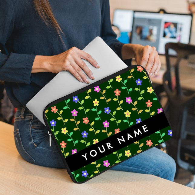 Farbige Blume, grüner Hintergrund, schwarz Laptopschutzhülle (Von Creator hochgeladen)