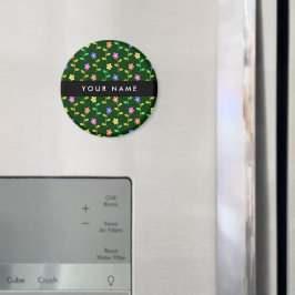 Farbige Blume, grüner Hintergrund, schwarz Magnet