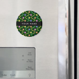 Farbige Blume, grüner Hintergrund, schwarz Magnet