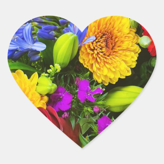 Farbige Blume Herz-Aufkleber (Vorderseite)