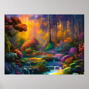 Farbige Blume im Wald Poster