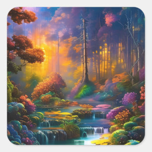Farbige Blume im Wald Quadratischer Aufkleber