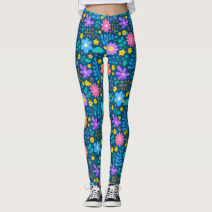 Farbige Blume in funkelnden Sternen Muster D Blau Leggings