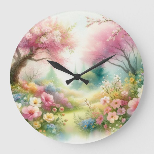 Farbige Blume in sanften Pastellfarben, Aquarell Große Wanduhr (Vorderseite)