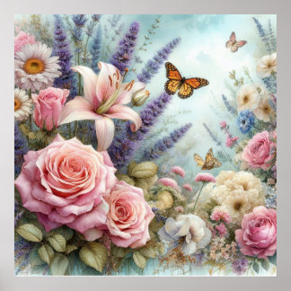 Farbige Blume in sanften Pastellfarben, Aquarell Poster