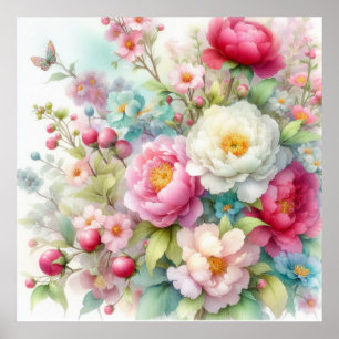 Farbige Blume in sanften Pastellfarben, Aquarell Poster