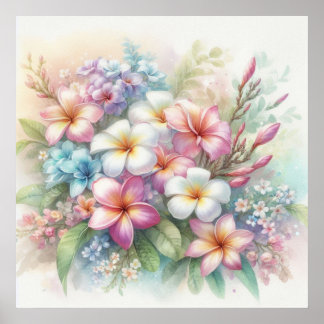 Farbige Blume in sanften Pastellfarben, Aquarell Poster