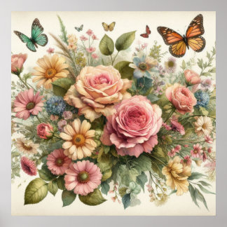 Farbige Blume in sanften Pastellfarben, Aquarell Poster