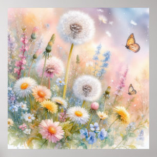 Farbige Blume in sanften Pastellfarben, Aquarell Poster