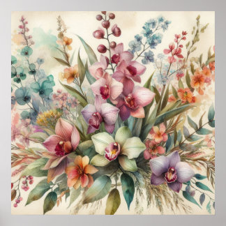 Farbige Blume in sanften Pastellfarben, Aquarell Poster