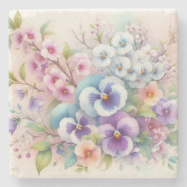 Farbige Blume in sanften Pastellfarben, Aquarell Steinuntersetzer