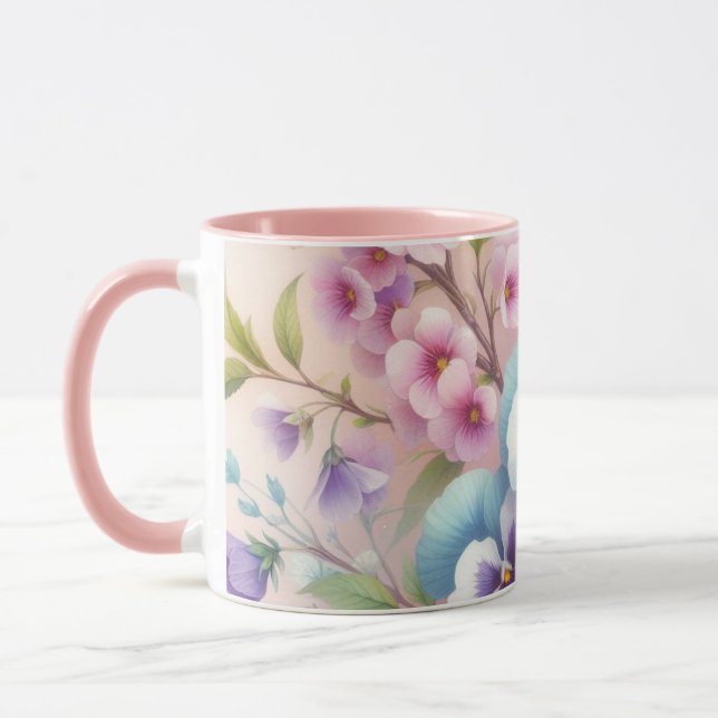 Farbige Blume in sanften Pastellfarben, Aquarell Tasse (Links)