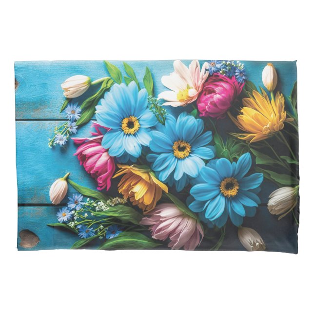 Farbige Blume Kissenbezug (Vorderseite-Links)