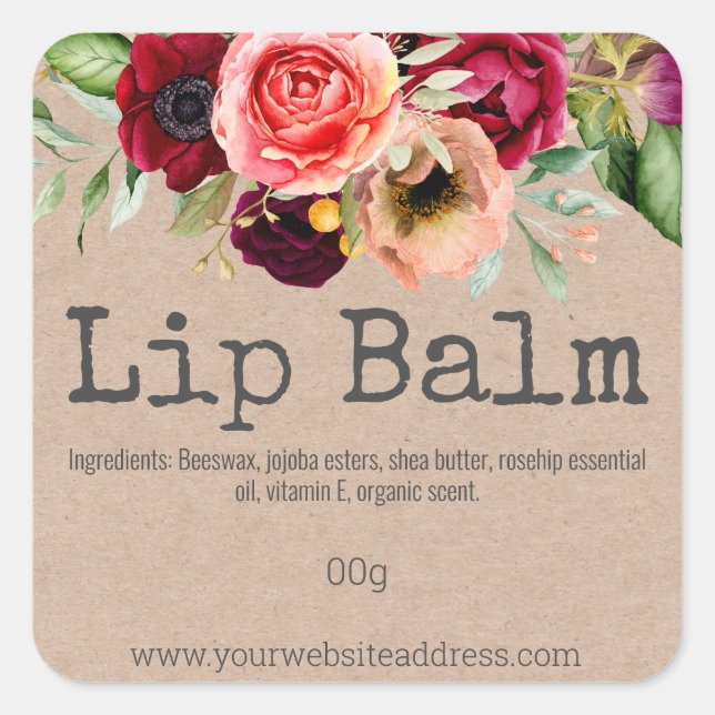 Farbige Blume Kraft Lip Balm Tube Labels Quadratischer Aufkleber (Vorderseite)