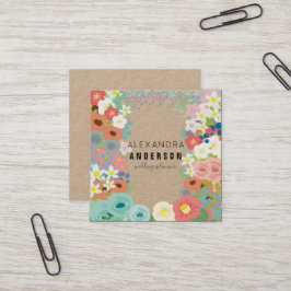 Farbige Blume Kraft Paper Square Business Card Quadratische Visitenkarte