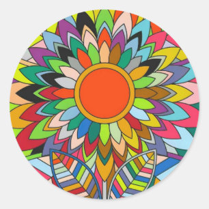 farbige Blume mandala yaei Design Runder Aufkleber
