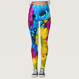 Farbige Blume, Milchprodukte - Blau-Gelb-Rosa Leggings