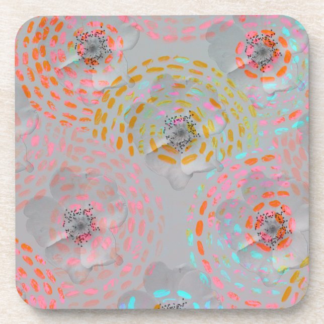 Farbige Blume mit gepunkteten grafischen Linien Getränkeuntersetzer (Vorderseite)