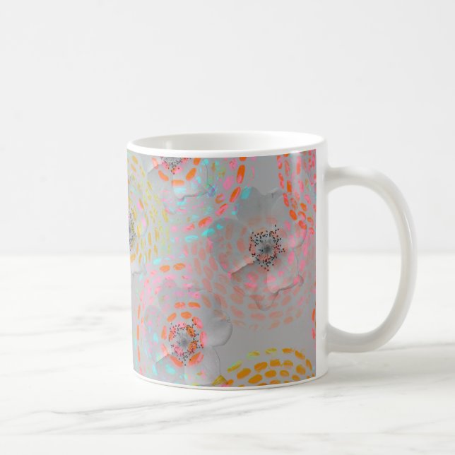 Farbige Blume mit gepunkteten grafischen Linien Kaffeetasse (Rechts)