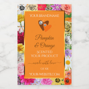 Farbige Blume Orangefarbene Produktmarken mit Herz Lebensmitteletikett