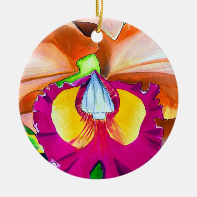 Farbige Blume Orchideen Keramik Ornament (Vorne)