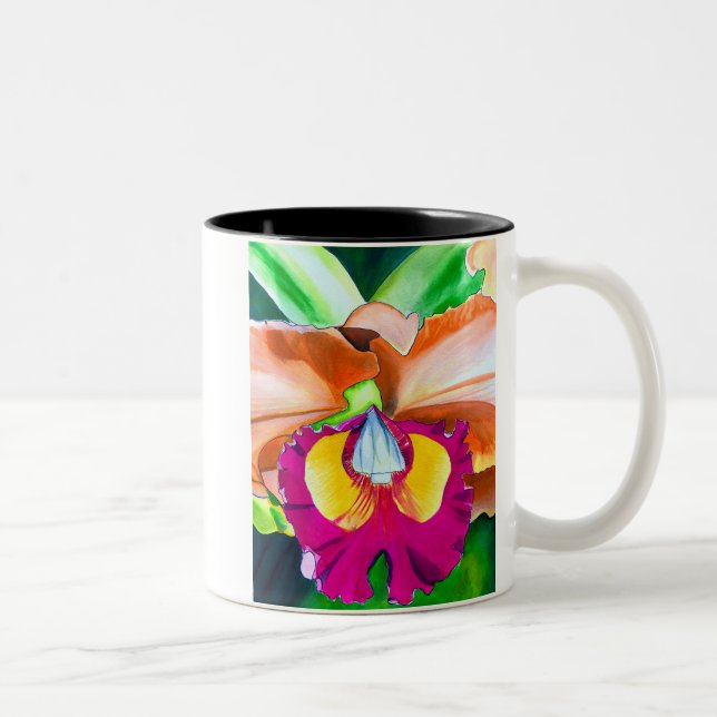 Farbige Blume Orchideen Zweifarbige Tasse (Rechts)