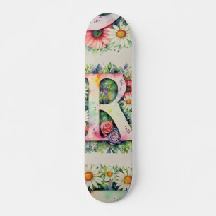 Farbige Blume Personalisiert Monogramm R Skateboard