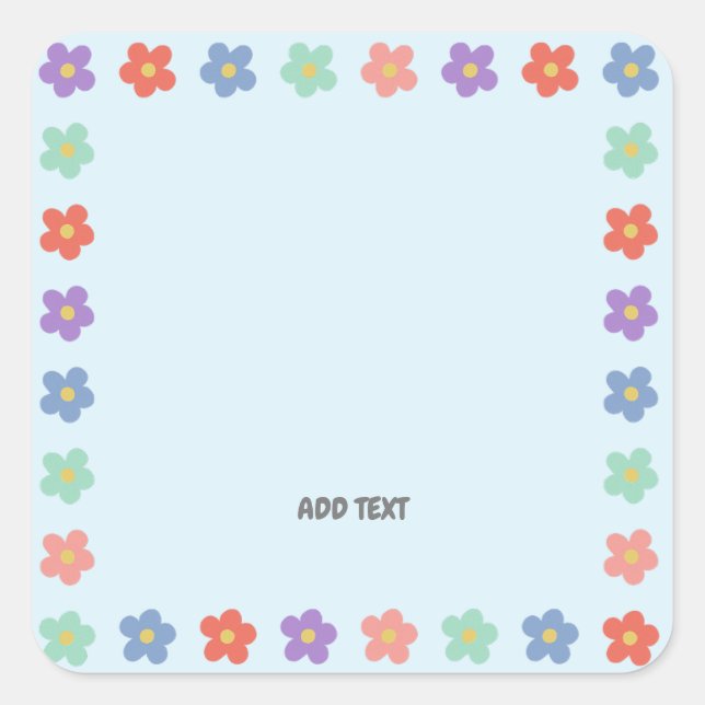 Farbige Blume Personalisiert Text Quadratischer Aufkleber (Vorderseite)