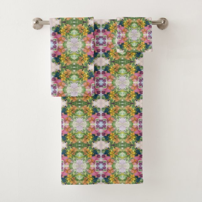 Farbige Blume Petals Aquarellmuster Malerei Badhandtuch Set (Insitu)