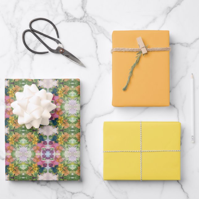 Farbige Blume Petals Aquarellmuster Malerei Geschenkpapier Set (Vorderseite)