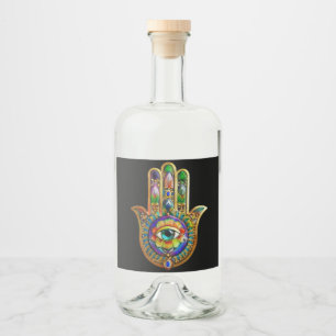 Farbige Blume Petals Türkis drittes Auge Hamsa Alkoholflaschenetikett
