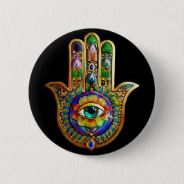 Farbige Blume Petals Türkis drittes Auge Hamsa Button