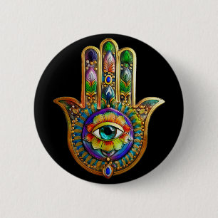 Farbige Blume Petals Türkis drittes Auge Hamsa Button
