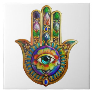 Farbige Blume Petals Türkis drittes Auge Hamsa Fliese