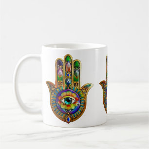 Farbige Blume Petals Türkis drittes Auge Hamsa Kaffeetasse