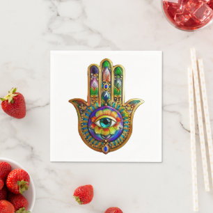 Farbige Blume Petals Türkis drittes Auge Hamsa Serviette