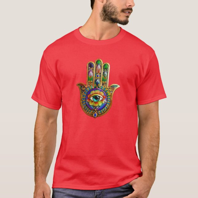 Farbige Blume Petals Türkis drittes Auge Hamsa T-Shirt (Vorderseite)