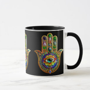 Farbige Blume Petals Türkis drittes Auge Hamsa Tasse
