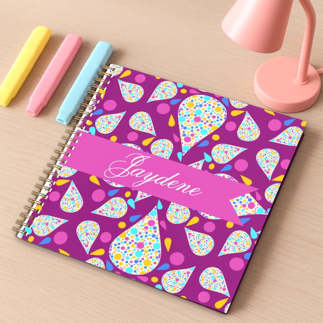 Farbige Blume Petals und Punkte Lila rosa Notizbuch (Style meets scribbles in this custom classic. Teardrops filled with dots in bright colors.)