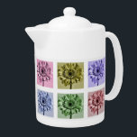 Farbige Blume Pop Art Pattern<br><div class="desc">Pop Art Gerbera Blume Muster in Pastellfarben auf Teekanne.</div>