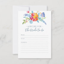 Farbige Blume Rezept-Karte für Brautparty