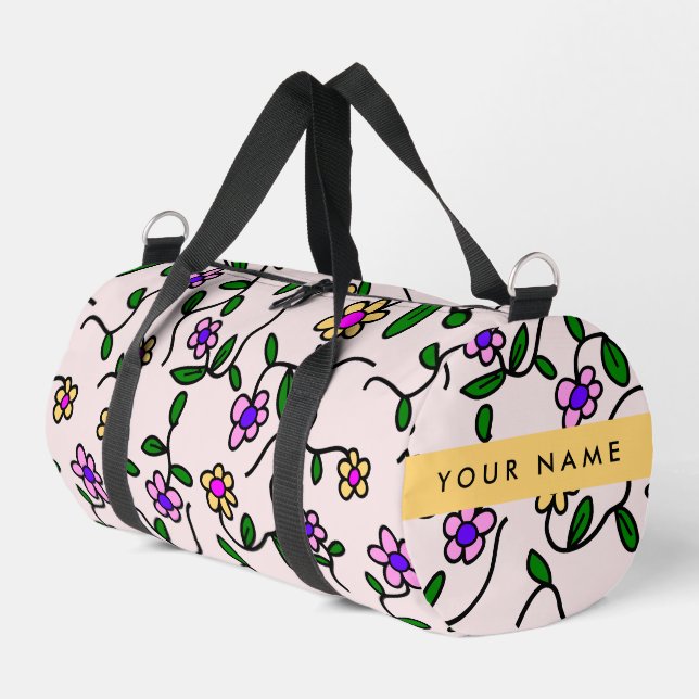 Farbige Blume, rosa Hintergrund, gelb Duffle Bag (Linke Seite)